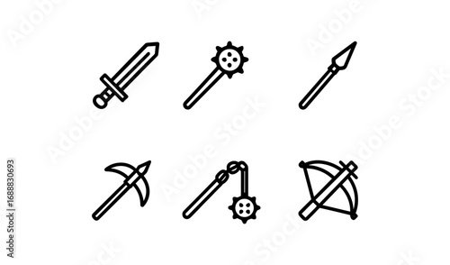 Medieval weapon icons set in simple linear style