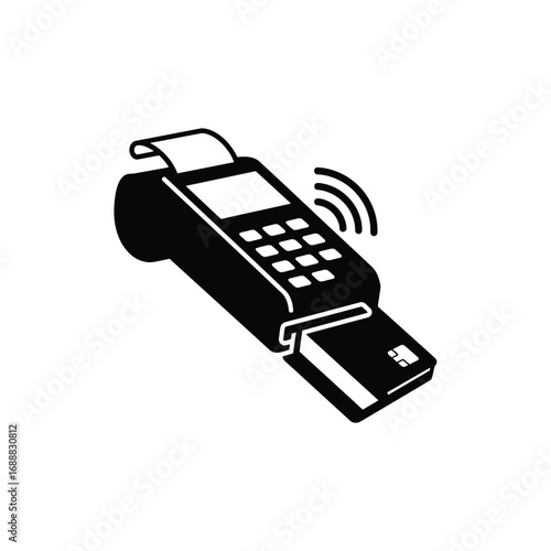 Wireless payment terminal with card and signal icon vector