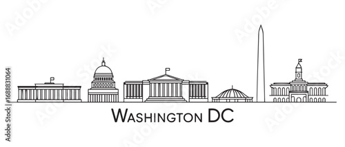 Washington DC Line Art skyline. Travel Washington DC famous landmarks. Business and tourism concept for presentation, banner, web site. with white background