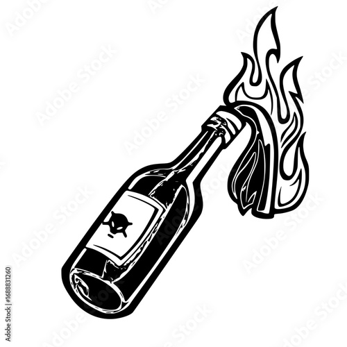 Molotov cocktail with flame