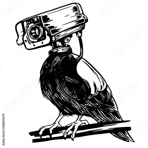 Surveillance bird with a camera head