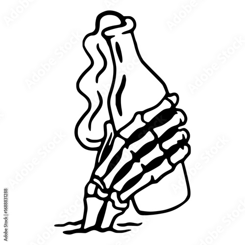 Skeleton hand holding a molotov cocktail