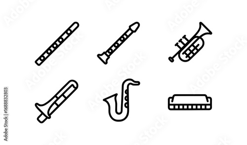 Minimalist musical instruments outline icons set for web and print