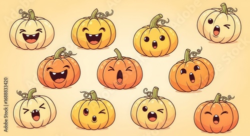 Cheerful Halloween pumpkins creating joyful autumn vibes for seasonal designs and festive holiday decorations