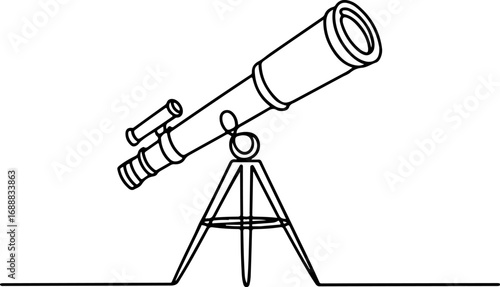 Elegant telescope on a tripod depicted in a minimalist continuous line art vector style