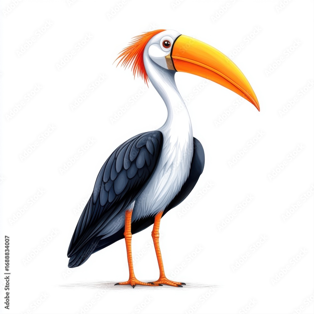 Obraz premium Colorful Stork with Orange Beak and Hairy Crest in a Bright Environment