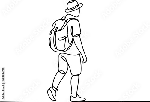 Backpacker's Journey Traveler with Backpack Continuous Line Art Illustration