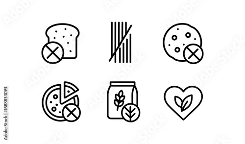 Minimalist allergen-free food icons set for packaging design and menus