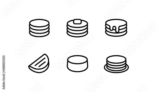 Minimalist line icons of pancakes and food items