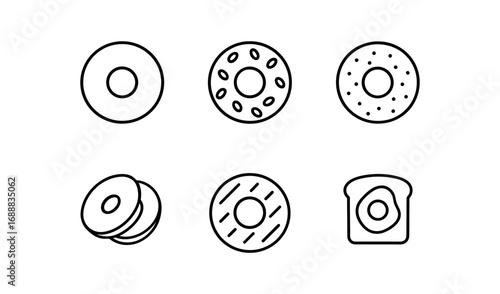 Minimalist line art donut and bagel icons collection for bakery design