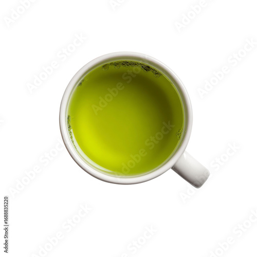 Overhead View of a Cup of Bright Green Tea
