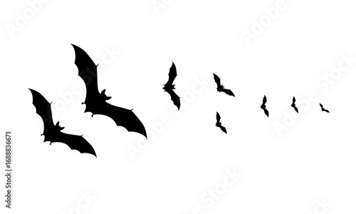 Silhouetted bats flying across a bright white background, perfect for Halloween and spooky designs