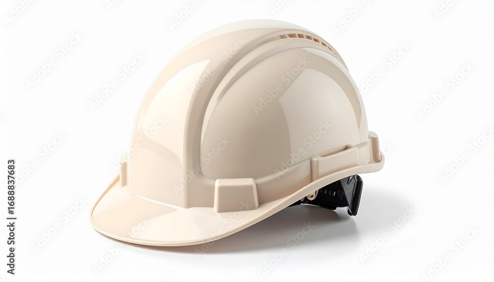 Fototapeta premium Glossy pink construction safety helmet with ventilation slots and adjustable strap, symbolizing PPE and role-specific gear.