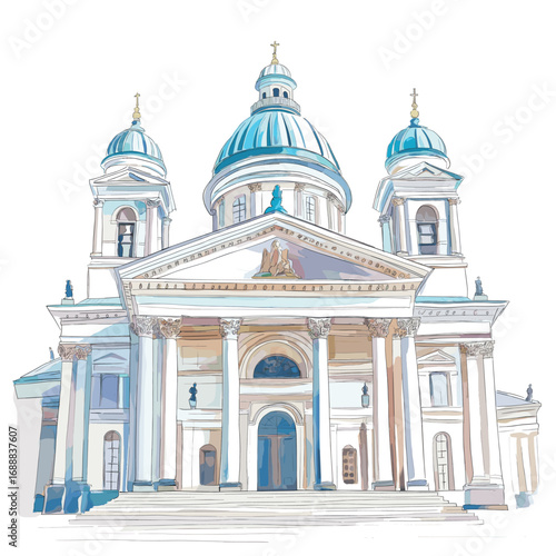 Helsinki Cathedral. Helsinki Cathedral watercolor vector illustration