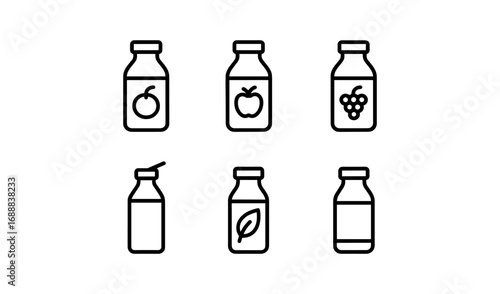 Minimalist beverage bottle icons with fruit and leaf designs