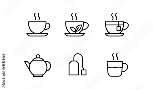 Minimalist tea and coffee line icons collection for cafe and beverage design