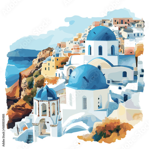 Santorini. Santorini watercolor vector illustration