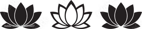 Three Lotus Flower Silhouettes with Varied Detail Levels icon symbol