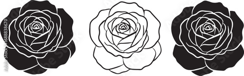 Three stylized roses in black and white on a white background flower flowers