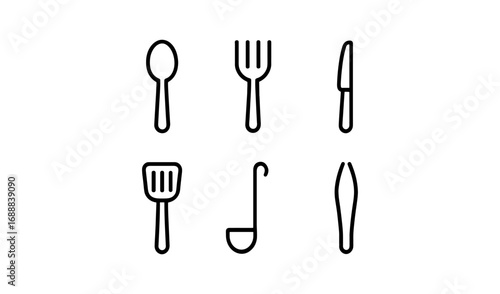 Minimalist kitchen utensils outline set for modern cooking needs