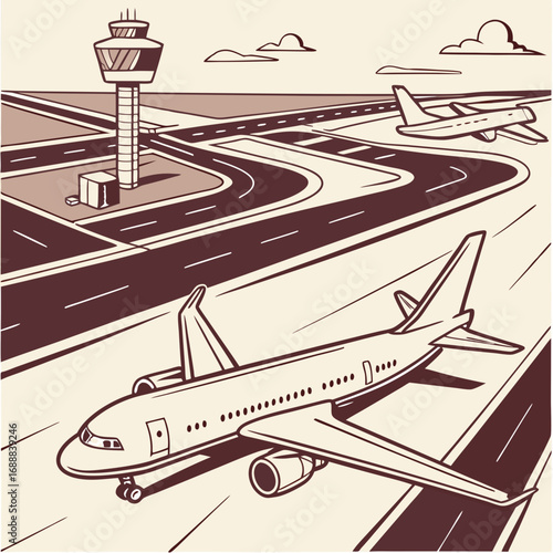 Airplane Taking Off from Airport Runway Illustration