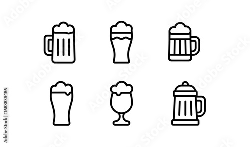 Minimalistic beer icons set: linear style with various glass types