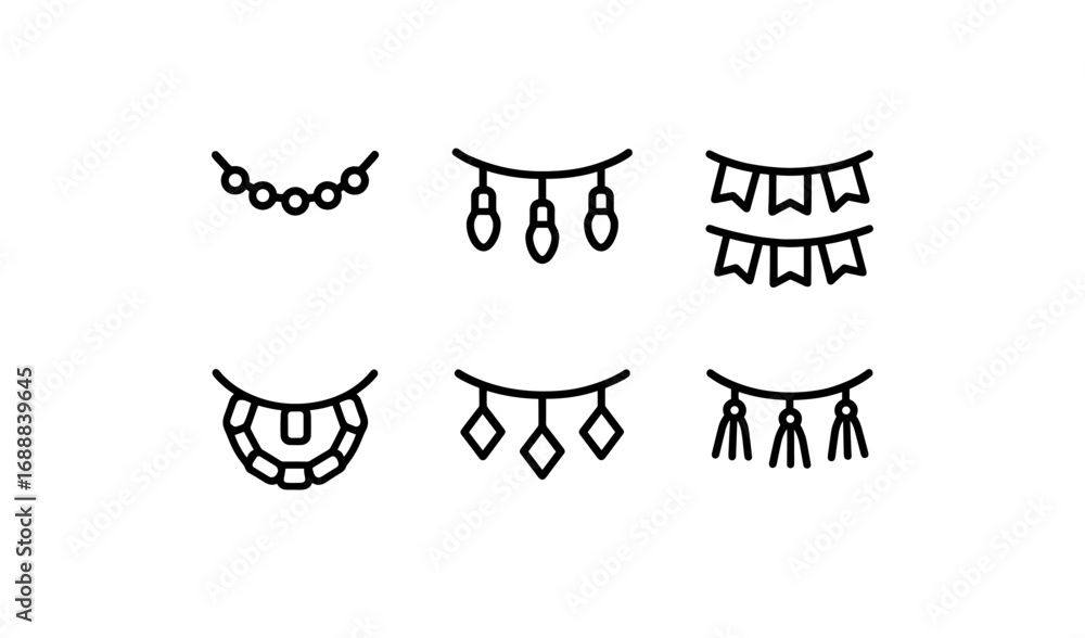 Naklejka premium Minimalist line art of various hanging decorations in black and white