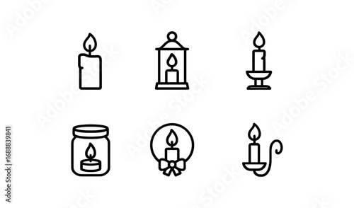 Minimalist candle icon set featuring decorative and essential candle designs