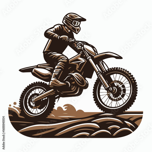 Illustration of a person riding a motorbike in the mud