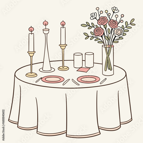 Elegant Table Setting with Pink Roses and Candles