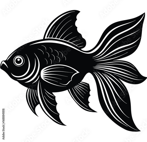 Fish vector illustration with silhouette on white background