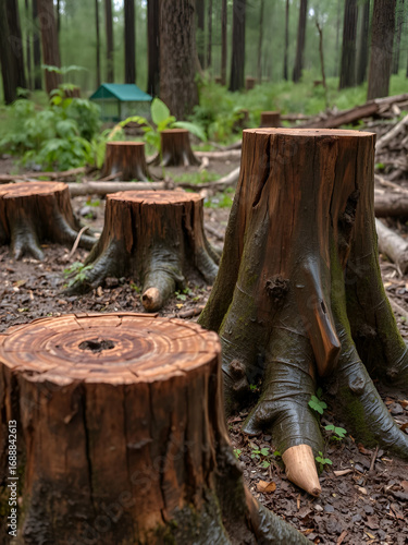 Wallpaper Mural Tree stumps left after deforestation, mild rain, 4K Torontodigital.ca