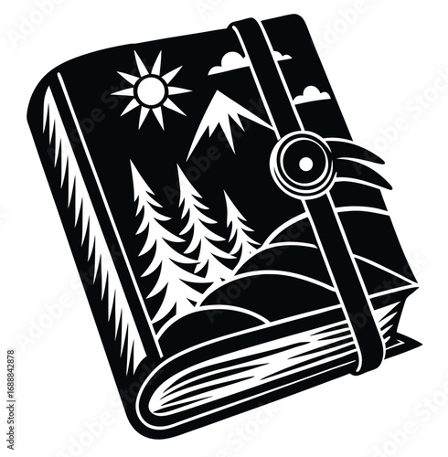 Vintage drawing of a book and a feather