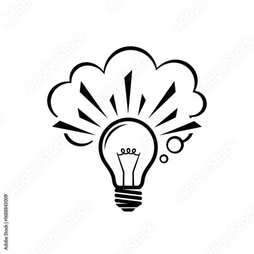 Lightbulb Icon Representing Bright Ideas in Thought Bubble  