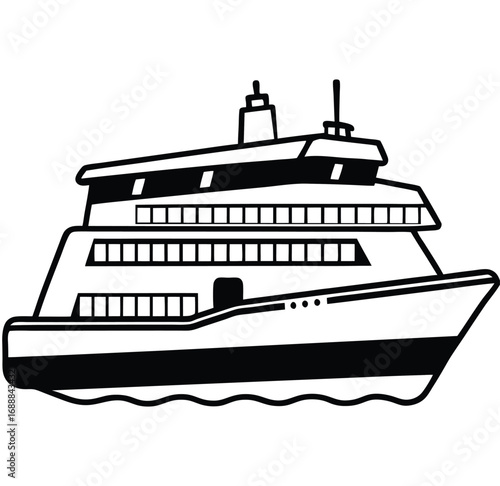 Vector illustration of a cruise ship sailing the ocean waves, an ideal symbol for sea travel and vacation