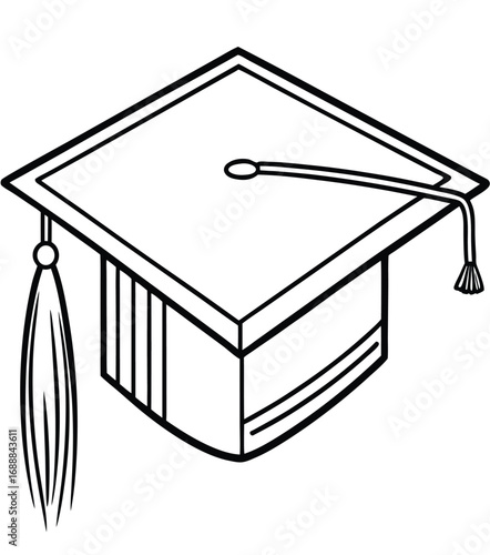 A vector icon of a black graduation cap with a diploma represents academic success and a completed college education