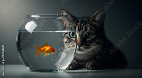 cute cat that looks curious about the fish in the aquarium