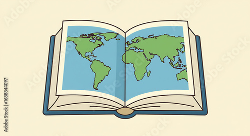 Discover the world through reading and knowledge, an open book with a global map illustrating the concept of learning and adventure