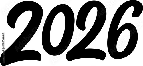 Vector 2026 year black handwriting font. White background. Isolated typography text for calendar design, flyer, banner, poster