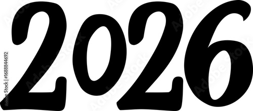 Vector 2026 year black handwriting font. White background. Isolated typography text for calendar design, flyer, banner, poster