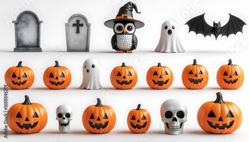 Cheerful ghosts and jacko'lanterns levitate against an orange backdrop, casting spooky shadows and creating a festive Halloween atmosphere.