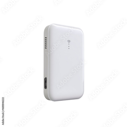 Compact Wireless Portable Hotspot Device, White, Isolated on Black Background