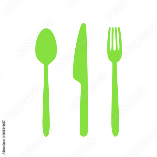 Simple green silhouettes of cutlery – versatile vector for restaurant branding, kitchen décor, and food-themed graphics.