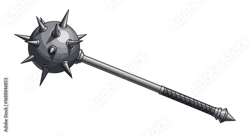 Foto Spiked Medieval Flail Weapon with a Metal Handle and Ball.
