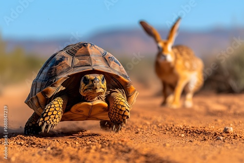 Tortoise outpaces hare with steady progress, embodying patience and perseverance