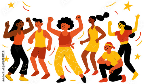 Colorful Zumba Fitness Class – Active Characters Dancing Together