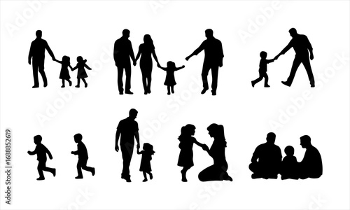 Happy Family Silhouette Vector, Parents and Children Silhouette