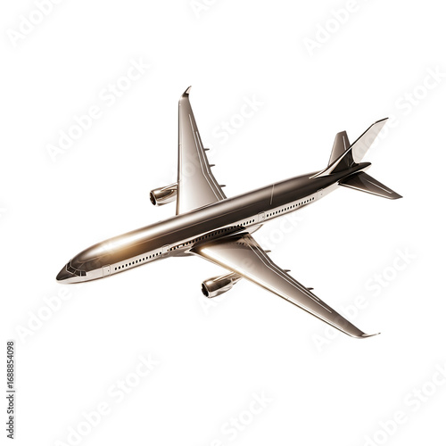 Modern passenger airplane isolated on transparent background, top view, 3d rendering
