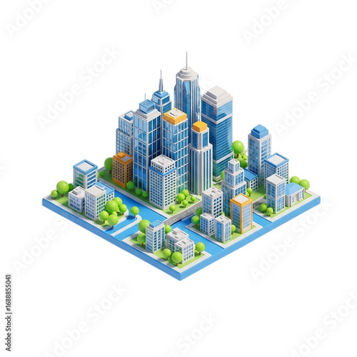 3d icon of isometric city isolated on transparent background