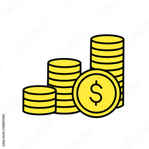 Vector illustration of gold coins stack with dollar sign. Great for savings, finance, investment, and digital currency concepts | Ikon Vektor Tumpukan Koin